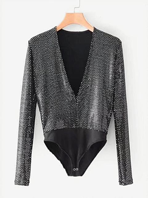 Body Brillante Con Cuello En V