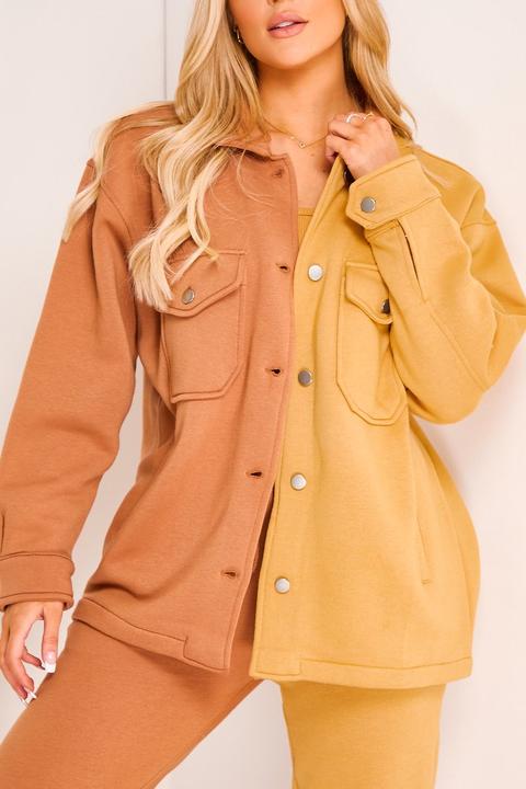 Darcy Beige And Camel Colour Block Oversized Shacket