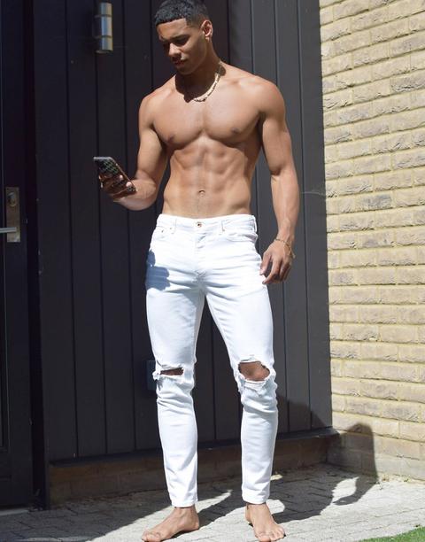 Topman Skinny Jeans With Rips In White