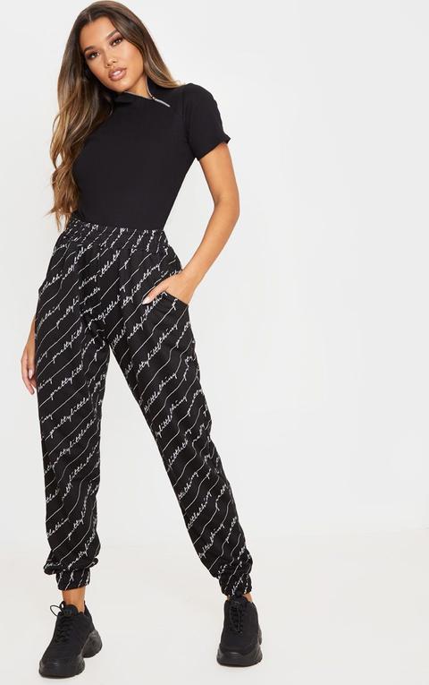 Prettylittlething Black Printed Jogger