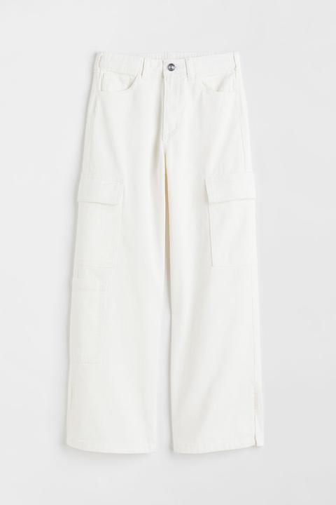 Pantalón Cargo En Sarga De Algodón - Blanco