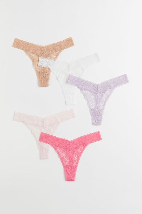 H & M+ Pack De 5 Bragas Thong De Encaje - Rosa