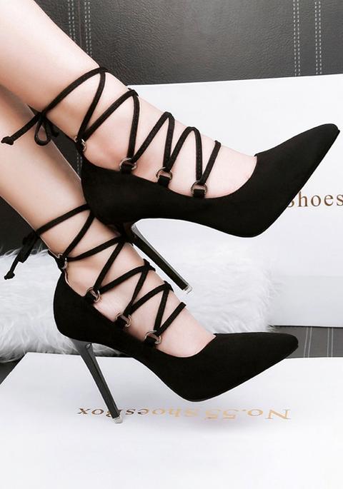 Scarpe Tacco A Punta Di Punta Punta A Cinghia In Tacco Alto Nero