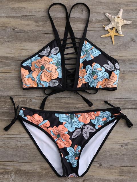 Loop Tie Side Floral Bikini Set