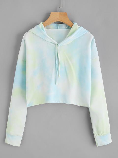 Tie Dye Drop Shoulder Crop Hoodie