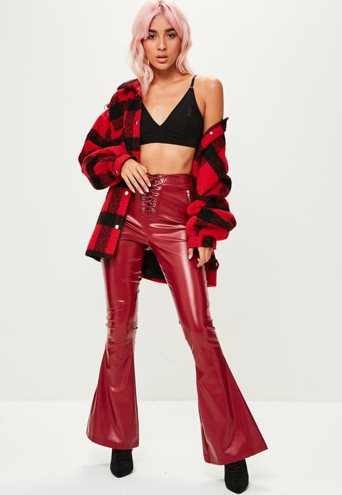 red leather flare pants