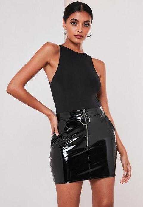 Petite Black Seam Free Racer Neck Bodysuit, Black