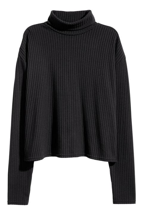 H & M - Ribbed Polo-neck Jumper - Black