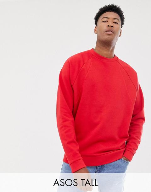 Asos Design Tall - Felpa Oversize Rossa A Coste - Rosso