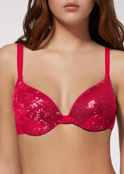 Biquini Push Up Giulia Lentejuelas Rojo Picante