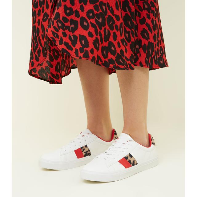 red and leopard print trainers