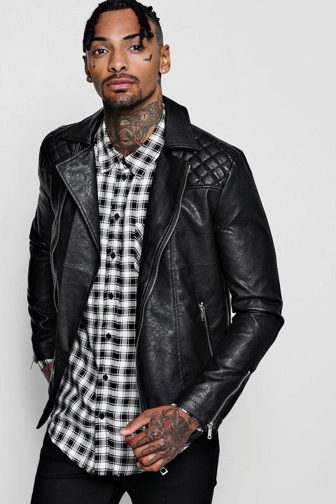 Stitch Detail Faux Leather Biker Jacket