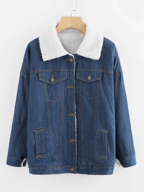 Single Breasted Denim Sherpa Jacket