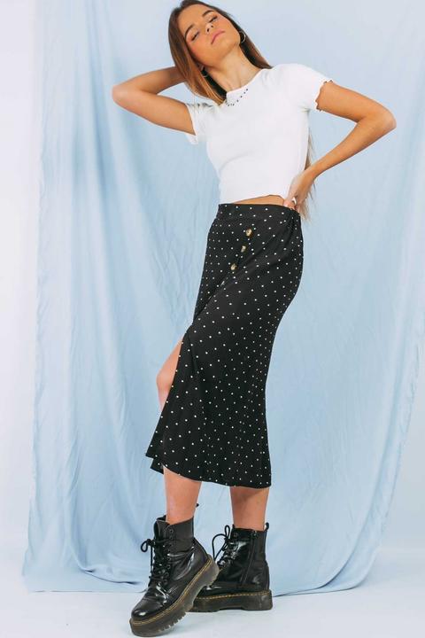 Falda Midi Lunares Negro