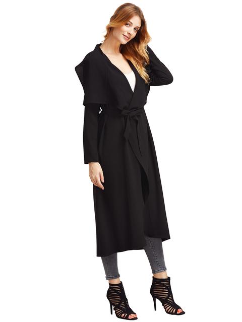 Nero Drappeggiato Collare Duster Coat