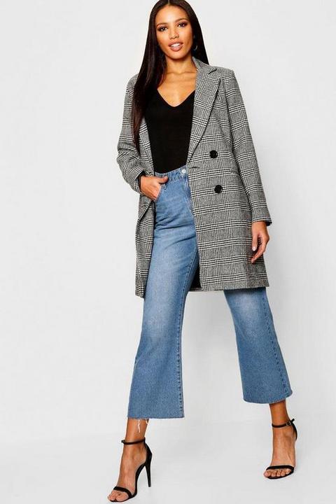 Check Double Breasted Wool Look Coat