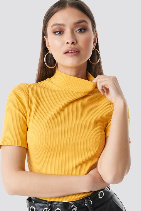 Chloé B X Na-kd Ribbed Highneck Top - Yellow