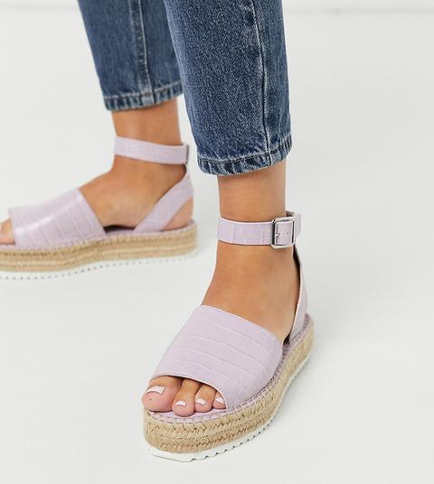 Sandalias De Esparto De Corte Ancho Con Plataforma Plana En Cocodrilo Lila Jupiter De Asos Design-violeta