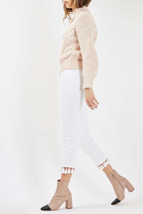 Moto White Tassel Hem Straight Leg Jeans