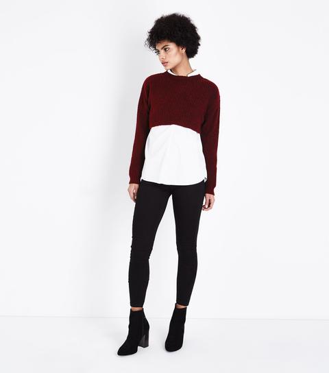 Burgundy Cropped Jumper New Look