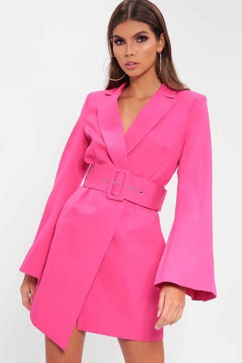 pink belted blazer dress