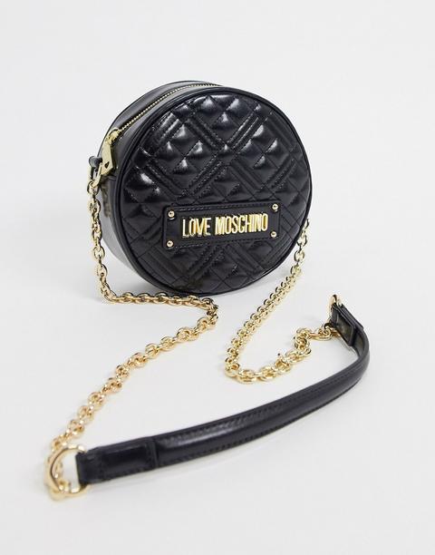 Bolso Redondo Acolchado En Negro De Love Moschino