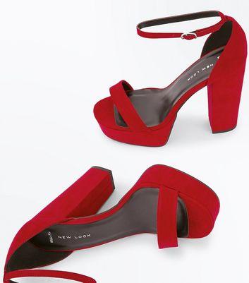 Wide Fit Red Suedette Platform Block Heels