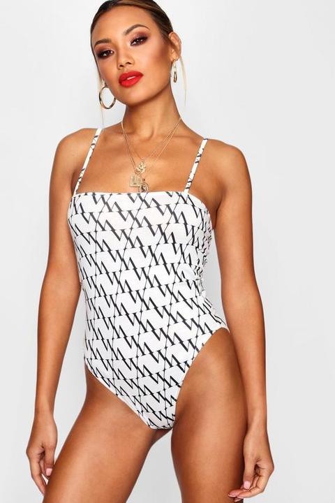 Diagonal Repeat Print Square Neck Bodysuit