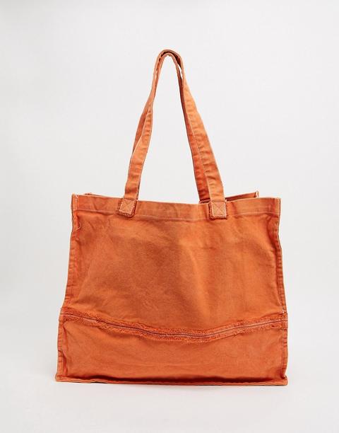 Asos Design Oversized Tote Bag With Raw Edges In Washed Orange