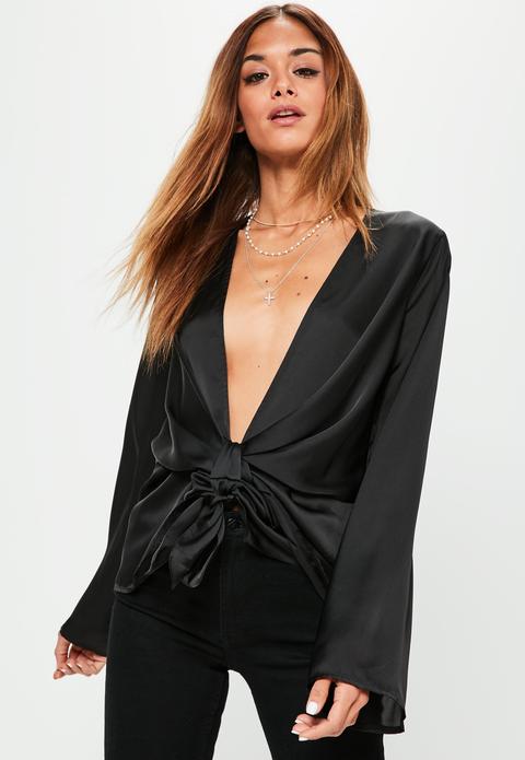 Satin Drape Blouse Black