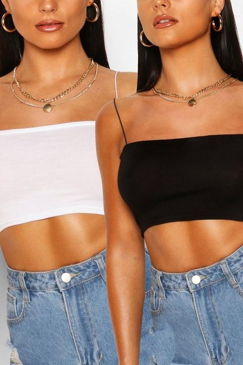 Womens Spaghetti Strap Crop Two Pack - Grey - 8, Grey