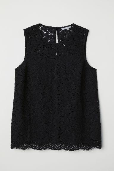 H & M - Top Smanicato In Pizzo - Nero