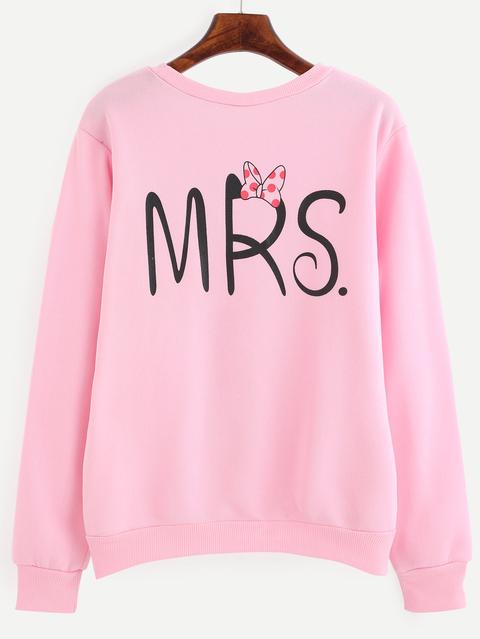 Felpa Pullover Stampa Lettere Rosa