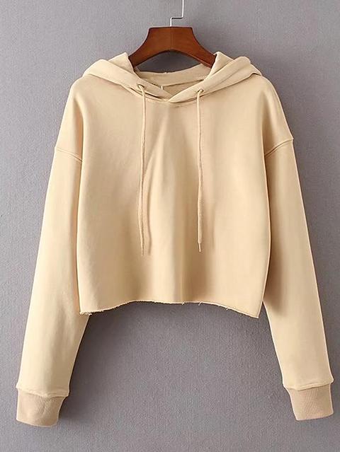 Drawstring Hooded Crop Sweatshirt