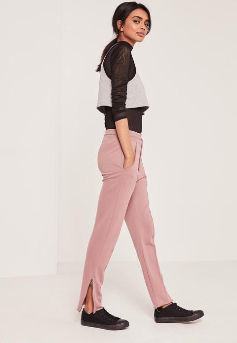 Zip Hem Pintuck Front Jogger Pink