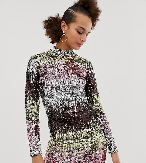 New Look Long Sleeve Bodycon Dress In Multicoloured Sequin