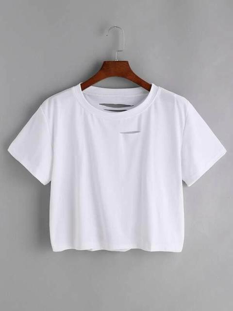 Camiseta Corta Con Rotura - Blanco