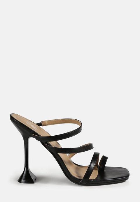 Black Triple Strap Feature Heel Sandals, Black