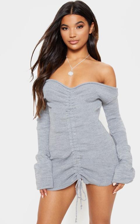 Grey Ruched Knit Dress, Grey