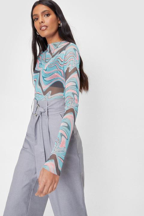 Womens Psychedelic Long Sleeve Mesh Bodysuit