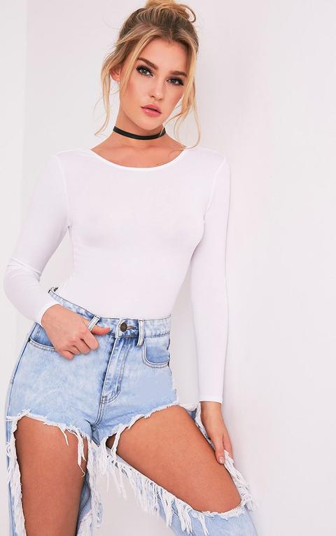 Basic White Scoop Neck Longsleeve Top, White