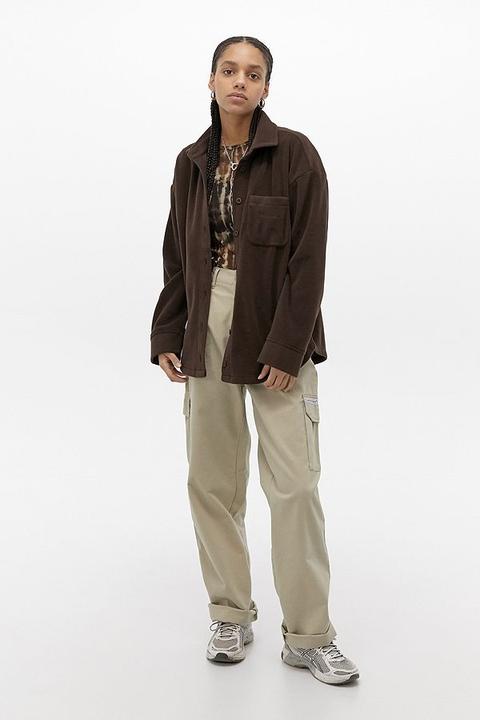 Iets Frans. Fleece Worker Shirt - Brown S At Urban Outfitters