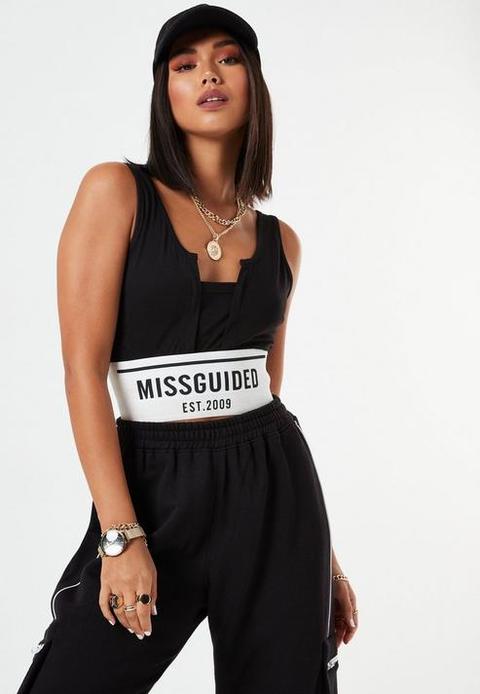 Lissy Roddy X Missguided Black Graphic Band Bralet, Black