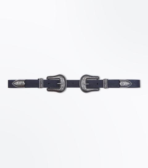 Black Double Buckle Western Belt New Look