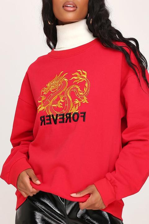 red oversized sweatshirt