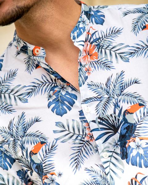 Chemise Col Mao Fleurs