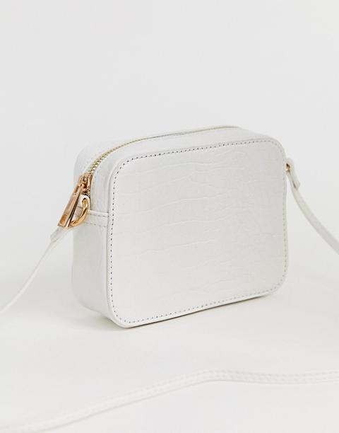 Asos Design Croc Effect Cross Body Camera Bag-white