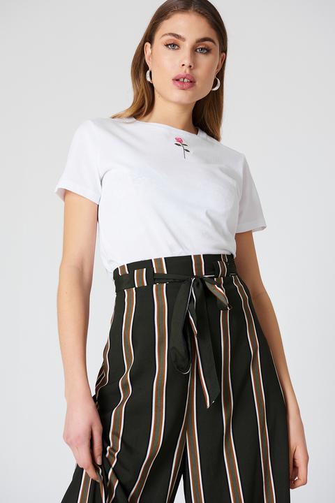 Na-kd Chest Rose Embroidery Tee - White