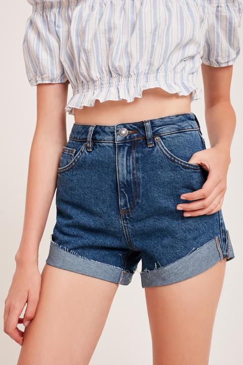 Shorts Tiro Alto Con Dobladillo