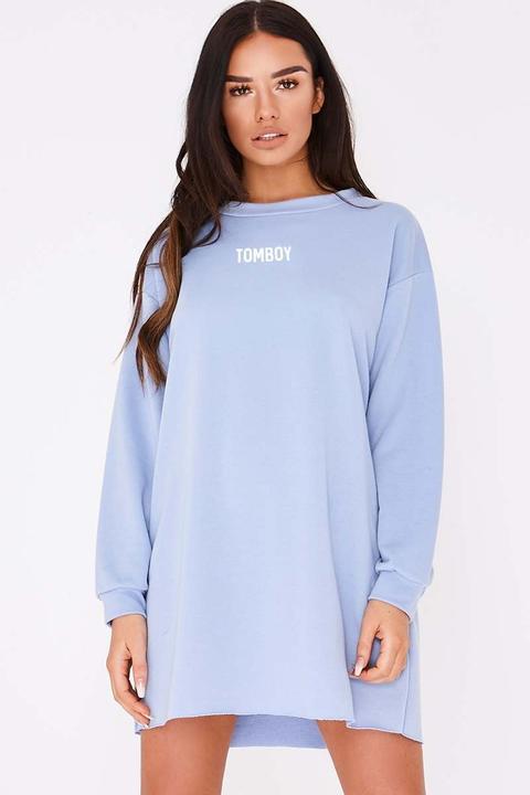 Blue Dresses - Sarah Ashcroft Blue Tomboy Slogan Jumper Dress